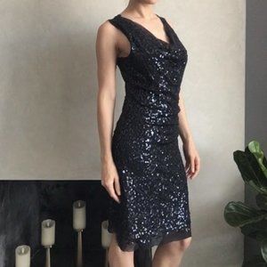 Studio M Navy Blue Sequins Cowl Neck Dress M